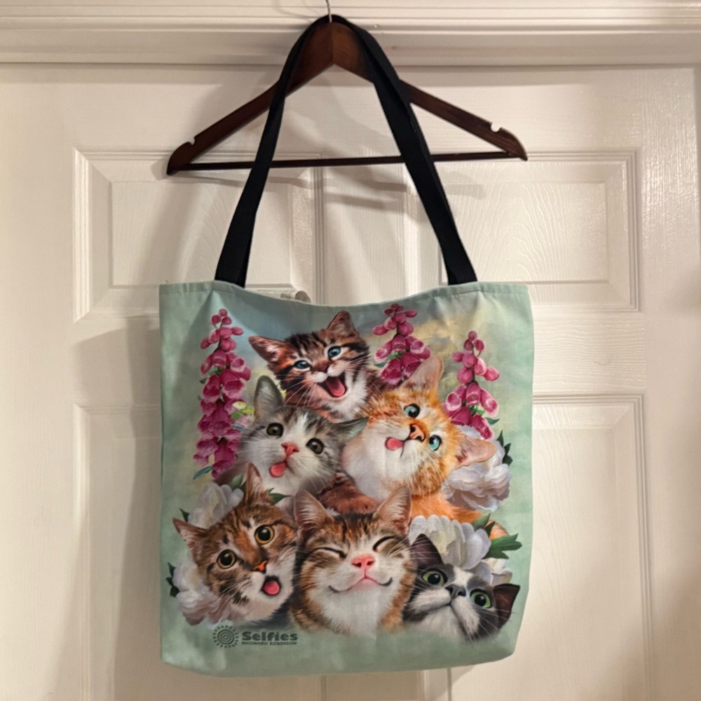 Cat Print Tote Bag- for cat lovers link and blue